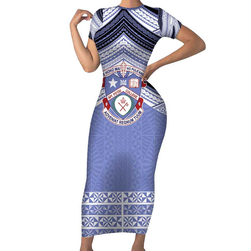 Personalised Tonga Apifoou College Short Sleeve Bodycon Dress Polynesian Ngatu Tribal