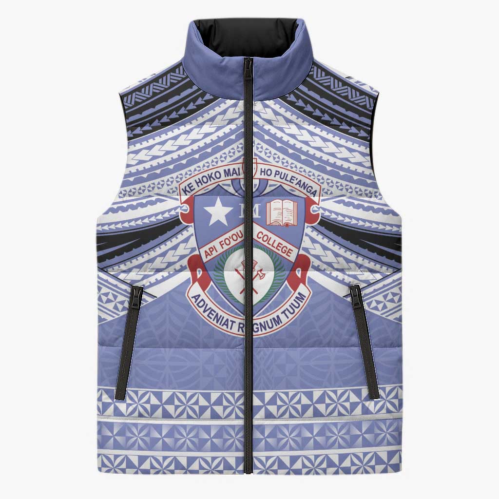 Personalised Tonga Apifoou College Sleeveless Puffer Jacket Polynesian Ngatu Tribal LT9 Unisex Blue - Polynesian Pride