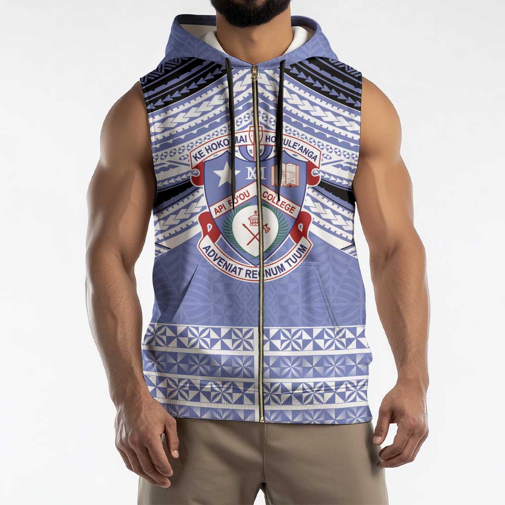 Personalised Tonga Apifoou College Sleeveless Zip Hoodie Polynesian Ngatu Tribal - Polynesian Pride