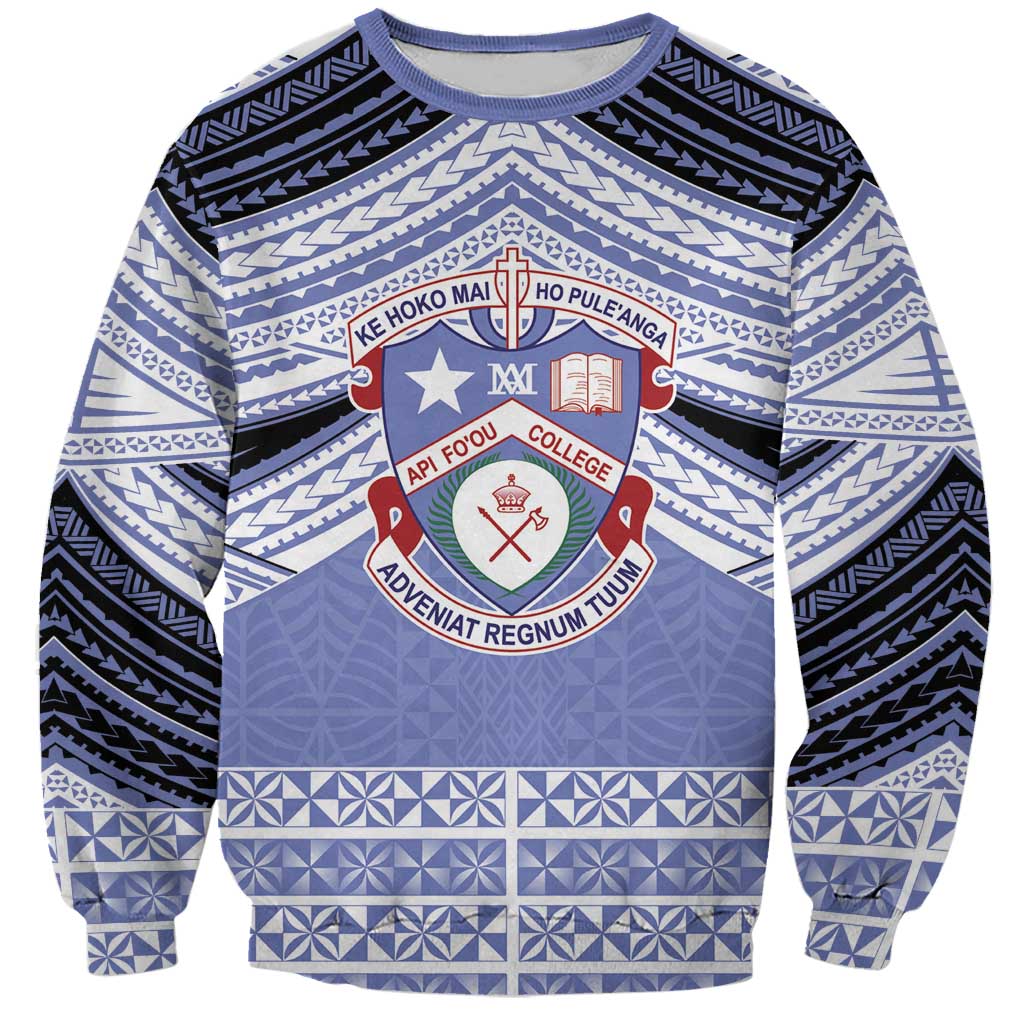 Personalised Tonga Apifoou College Sweatshirt Polynesian Ngatu Tribal LT9 Unisex Blue - Polynesian Pride