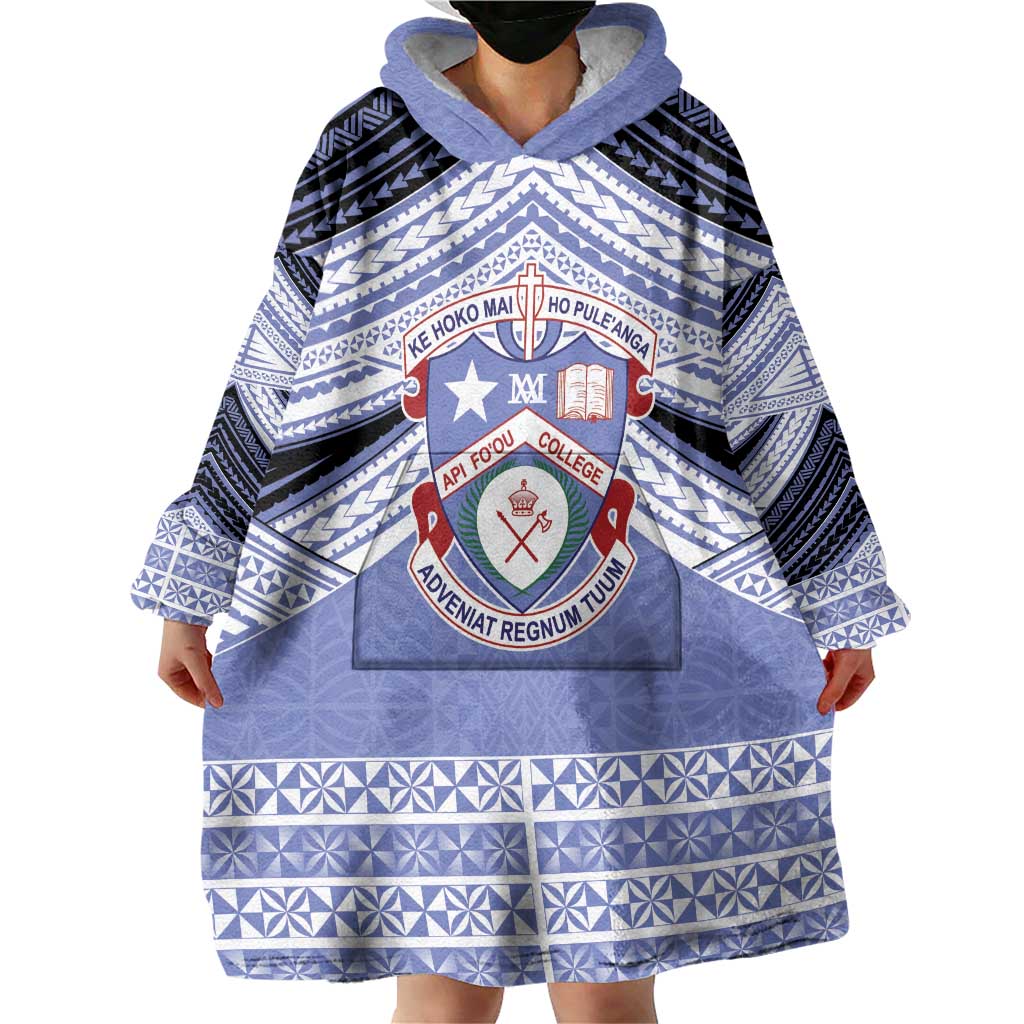 Personalised Tonga Apifoou College Wearable Blanket Hoodie Polynesian Ngatu Tribal