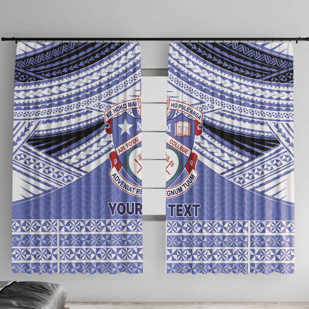 Personalised Tonga Apifoou College Window Curtain Polynesian Ngatu Tribal LT9 With Hooks Blue - Polynesian Pride