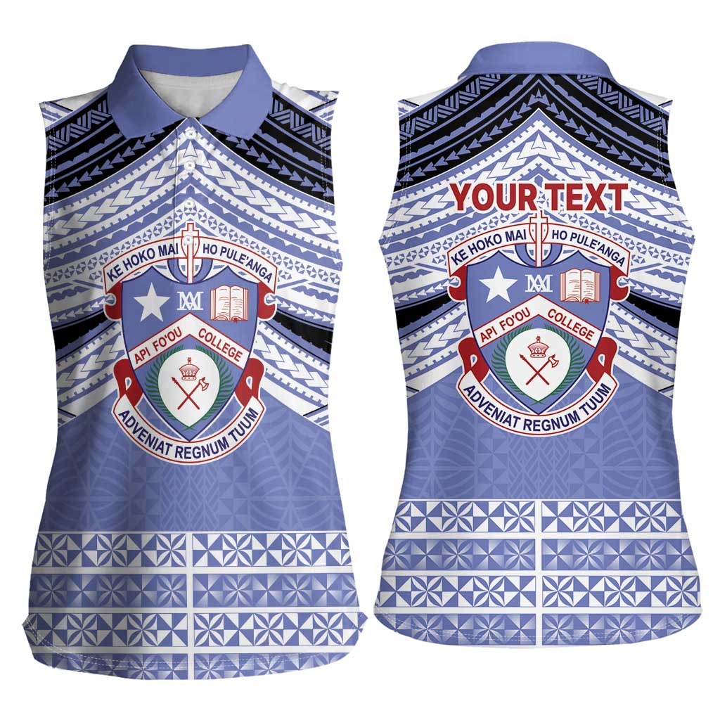Personalised Tonga Apifoou College Women Sleeveless Polo Shirt Polynesian Ngatu Tribal