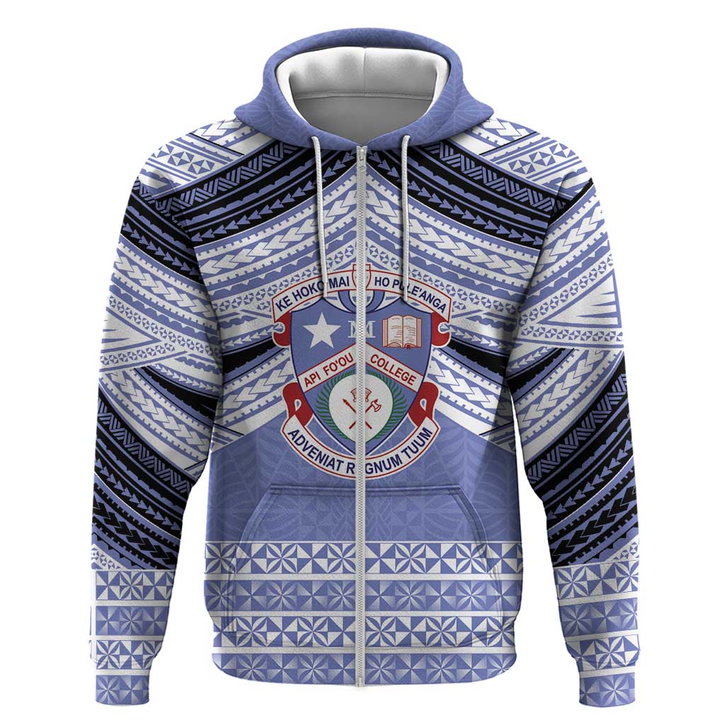 Personalised Tonga Apifoou College Zip Hoodie Polynesian Ngatu Tribal