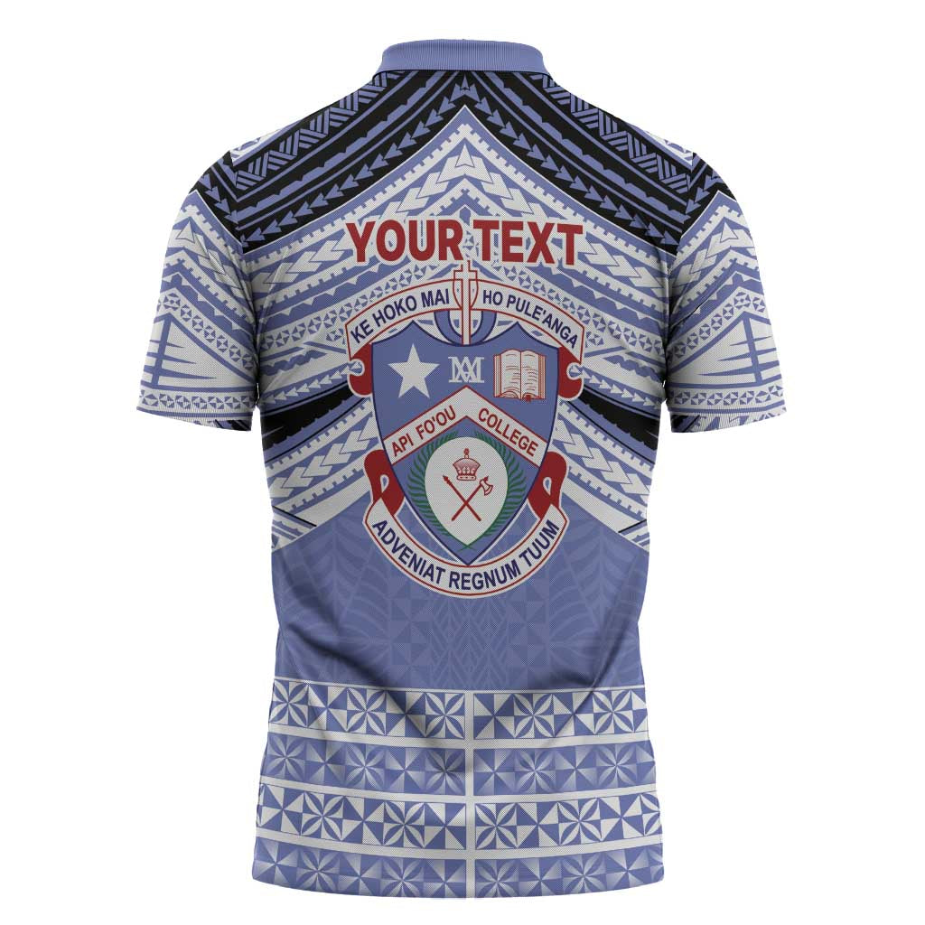 Personalised Tonga Apifoou College Zipper Polo Shirt Polynesian Ngatu Tribal LT9 - Polynesian Pride