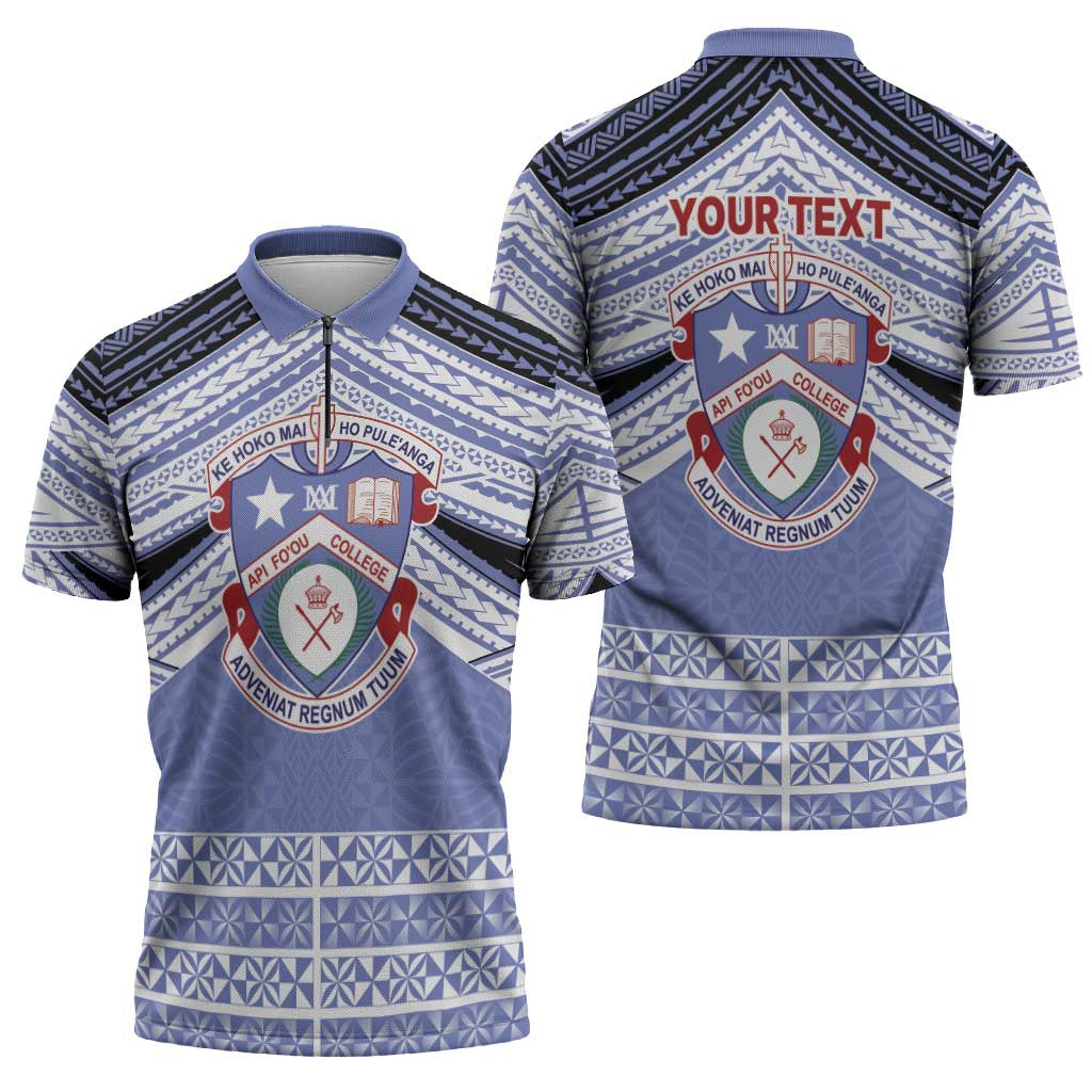 Personalised Tonga Apifoou College Zipper Polo Shirt Polynesian Ngatu Tribal LT9 - Polynesian Pride