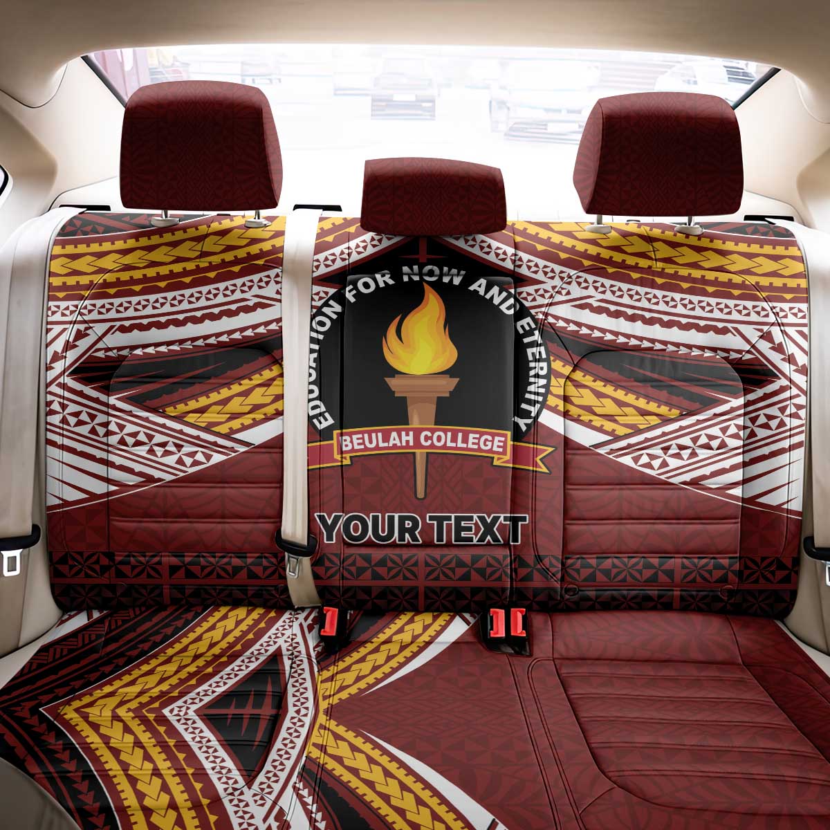 Personalised Tonga Beulah College Back Car Seat Cover Polynesian Ngatu Tribal