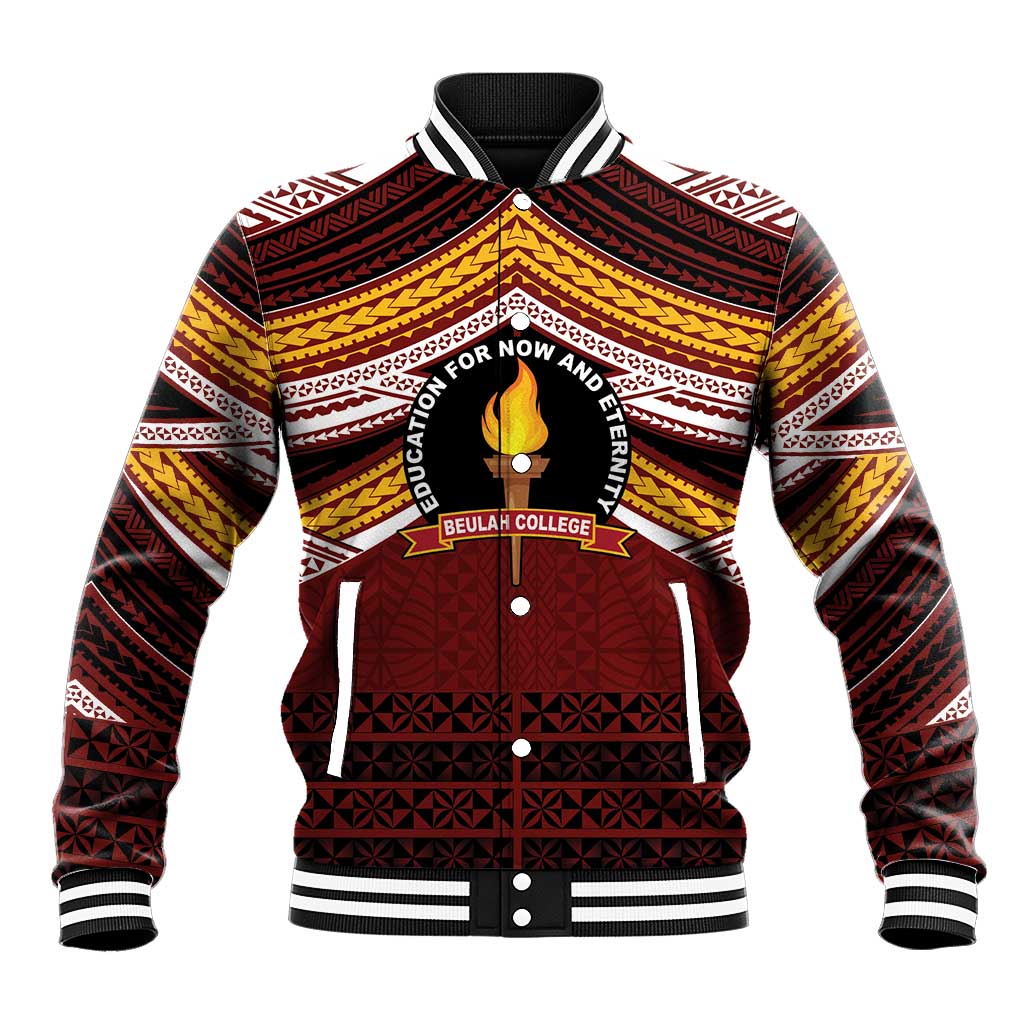 Personalised Tonga Beulah College Baseball Jacket Polynesian Ngatu Tribal LT9 Unisex Red - Polynesian Pride