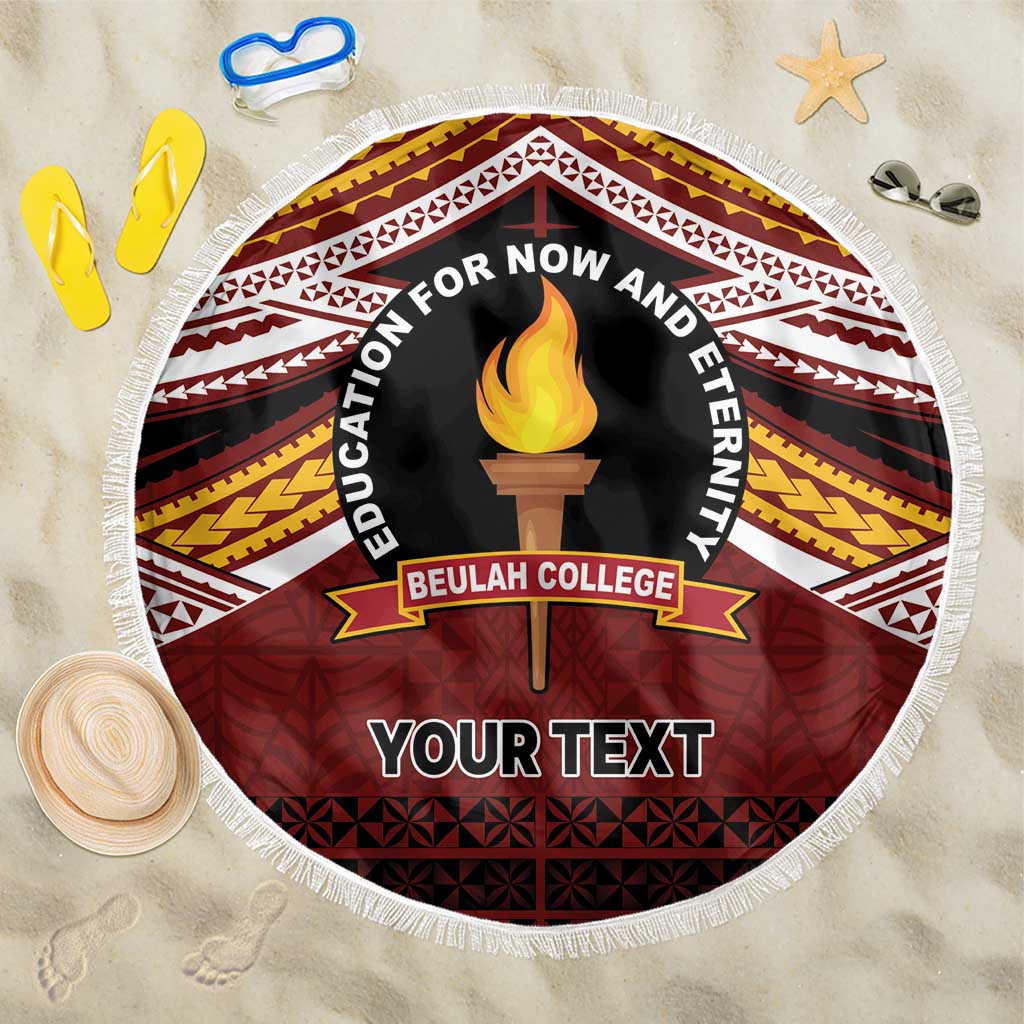 Personalised Tonga Beulah College Beach Blanket Polynesian Ngatu Tribal LT9 One Size 150cm Red - Polynesian Pride