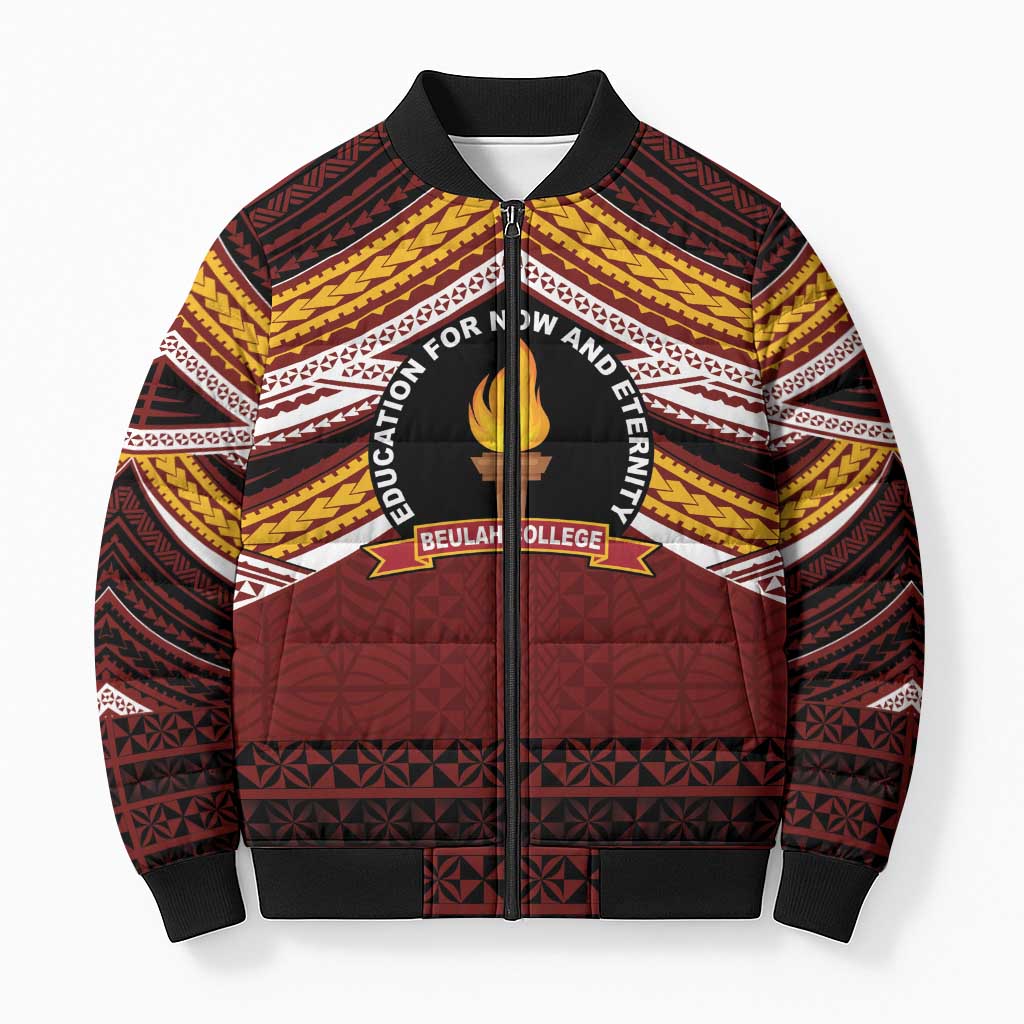 Personalised Tonga Beulah College Bomber Puffer Jacket Polynesian Ngatu Tribal LT9 Unisex Red - Polynesian Pride