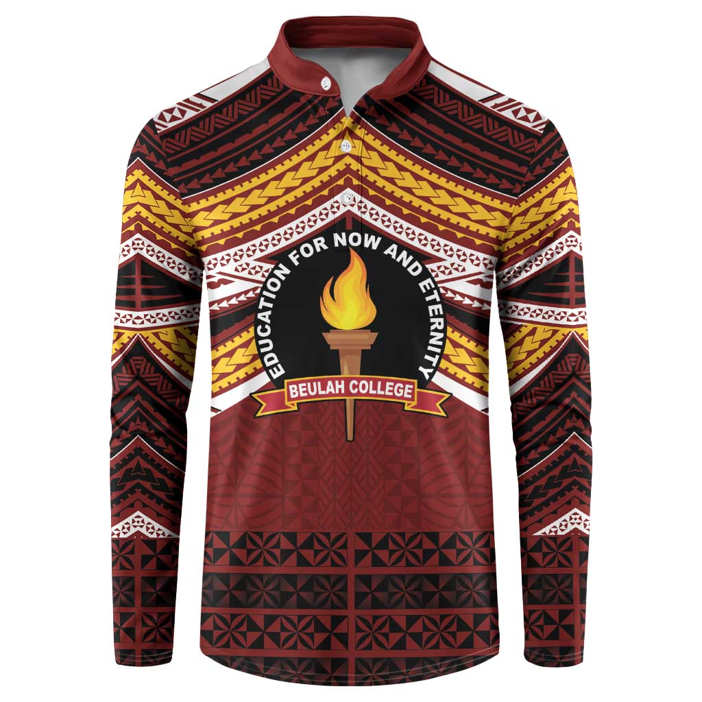 Personalised Tonga Beulah College Button Sweatshirt Polynesian Ngatu Tribal LT9 Red - Polynesian Pride