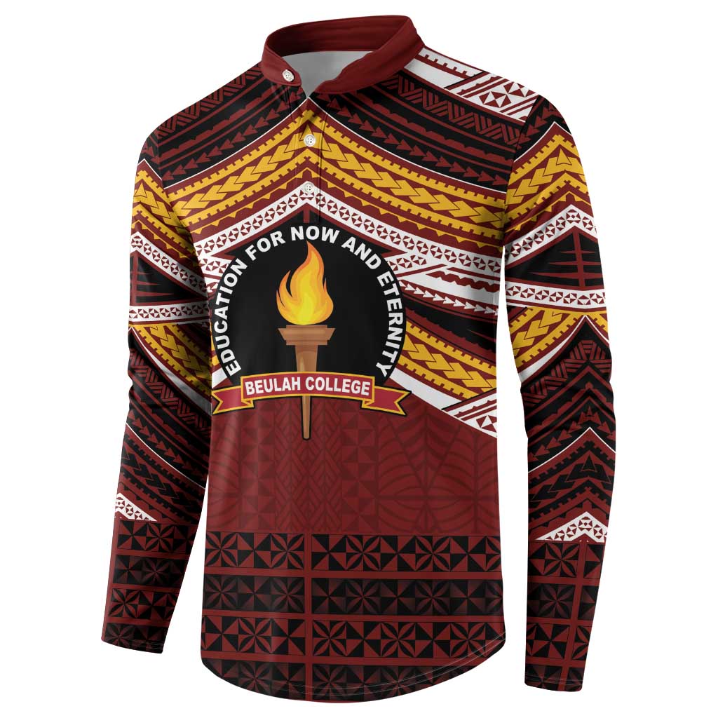 Personalised Tonga Beulah College Button Sweatshirt Polynesian Ngatu Tribal LT9 - Polynesian Pride
