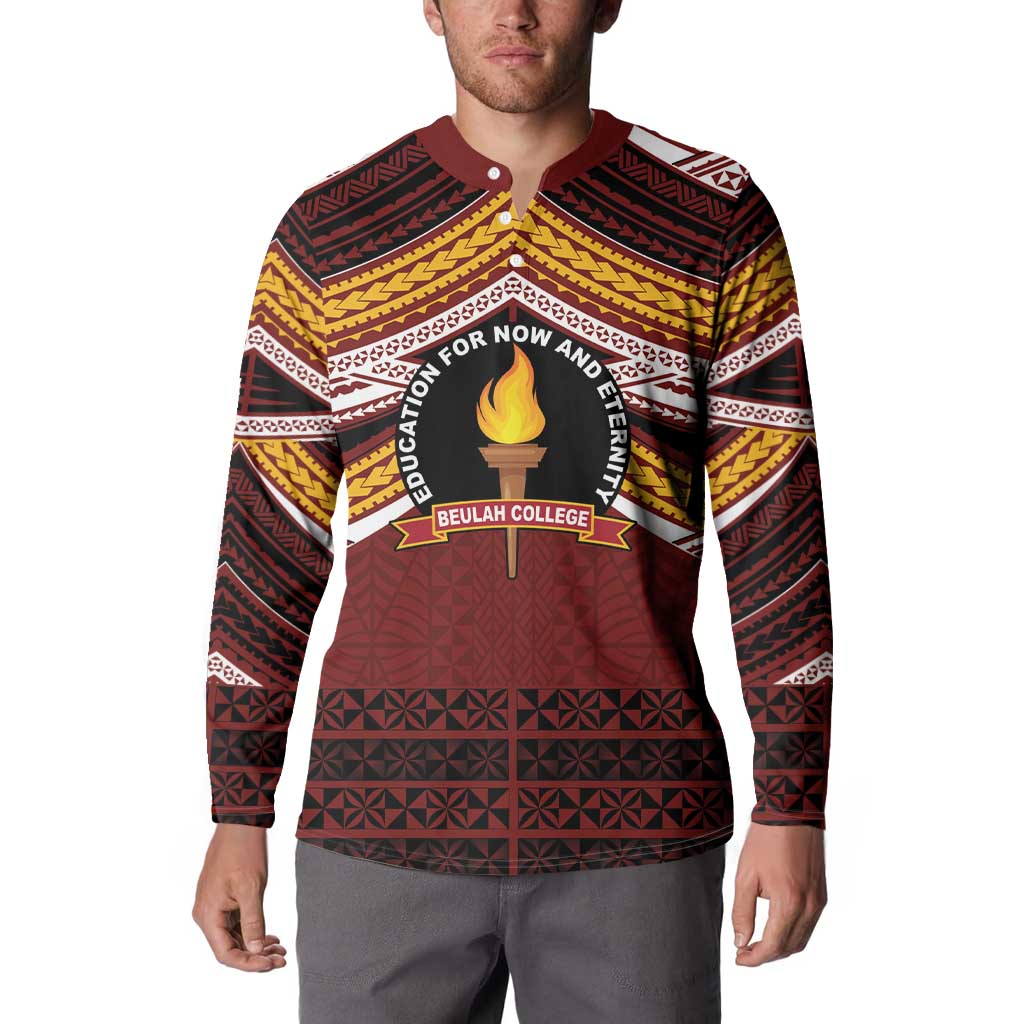 Personalised Tonga Beulah College Button Sweatshirt Polynesian Ngatu Tribal LT9 - Polynesian Pride