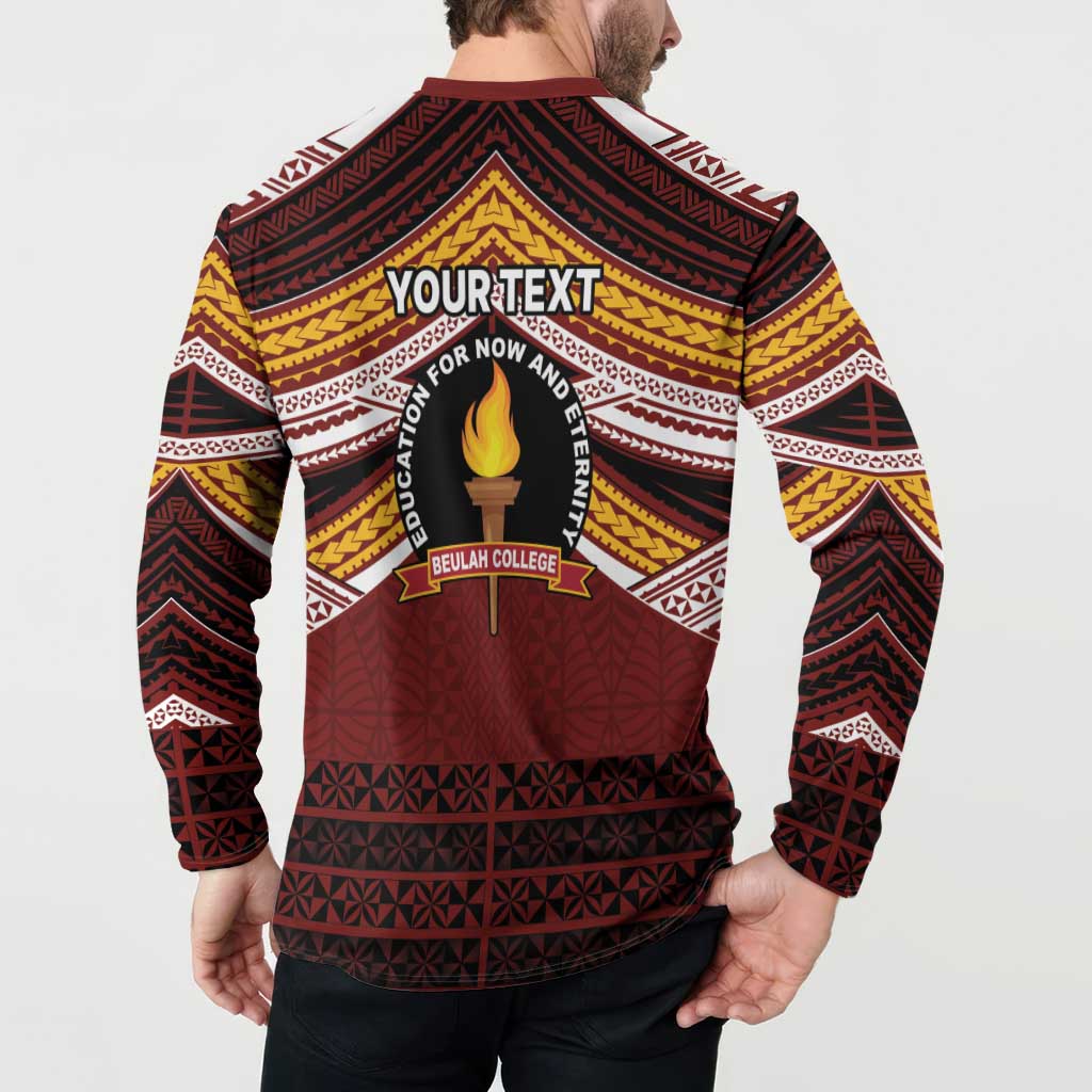 Personalised Tonga Beulah College Button Sweatshirt Polynesian Ngatu Tribal LT9 - Polynesian Pride