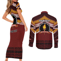 Personalised Tonga Beulah College Couples Matching Short Sleeve Bodycon Dress and Long Sleeve Button Shirt Polynesian Ngatu Tribal LT9 - Polynesian Pride