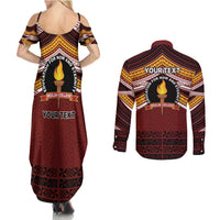 Personalised Tonga Beulah College Couples Matching Summer Maxi Dress and Long Sleeve Button Shirt Polynesian Ngatu Tribal LT9 - Polynesian Pride