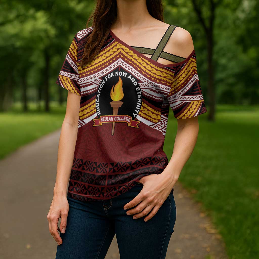 Personalised Tonga Beulah College Cross Shoulder Shirt Polynesian Ngatu Tribal LT9 - Polynesian Pride