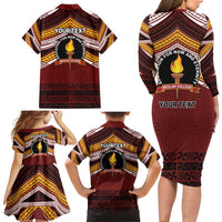Personalised Tonga Beulah College Family Matching Long Sleeve Bodycon Dress and Hawaiian Shirt Polynesian Ngatu Tribal