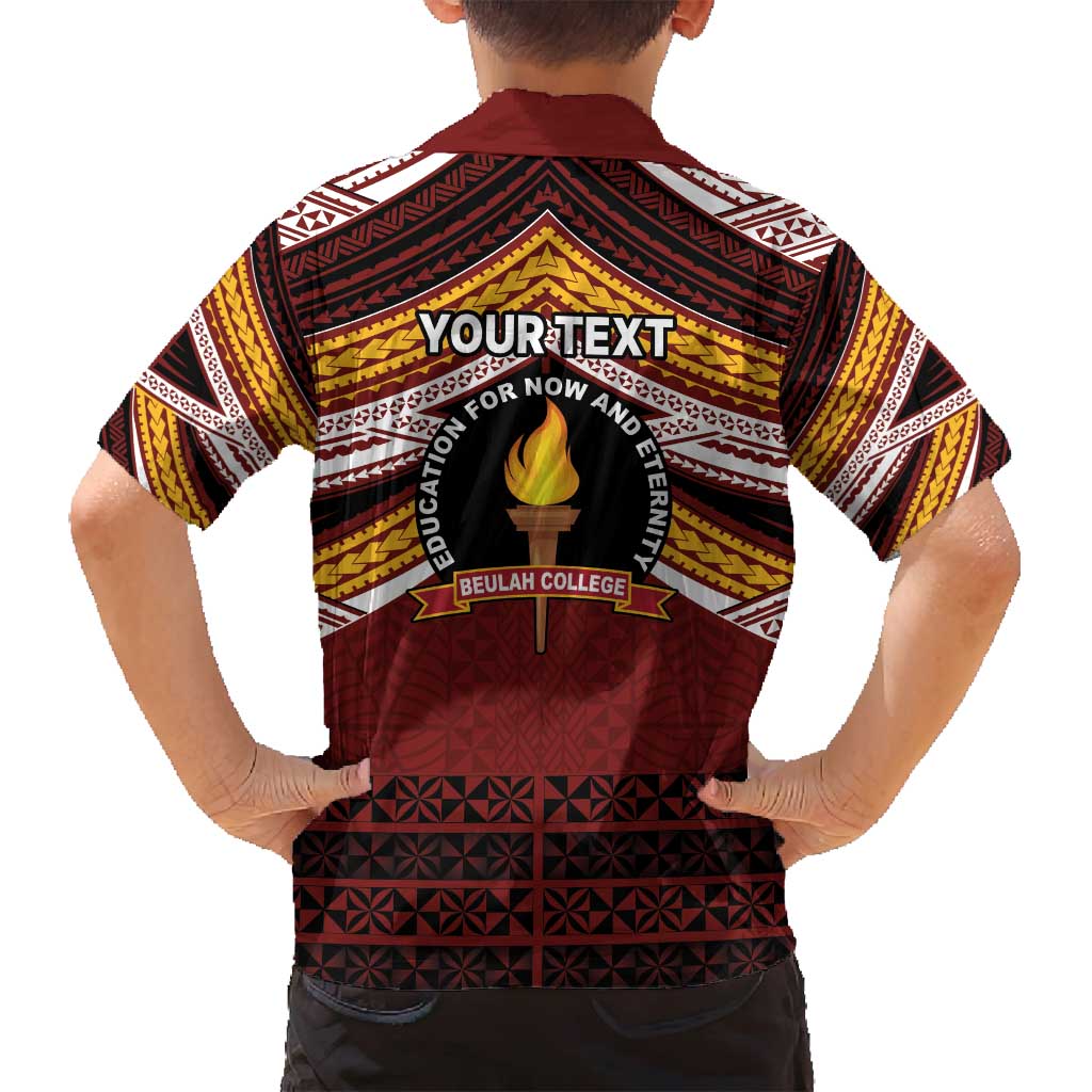 Personalised Tonga Beulah College Family Matching Off Shoulder Short Dress and Hawaiian Shirt Polynesian Ngatu Tribal