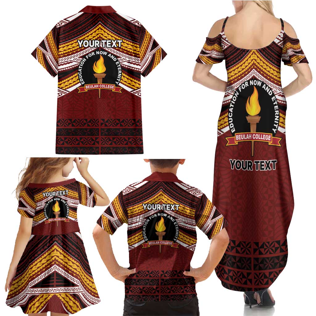 Personalised Tonga Beulah College Family Matching Summer Maxi Dress and Hawaiian Shirt Polynesian Ngatu Tribal