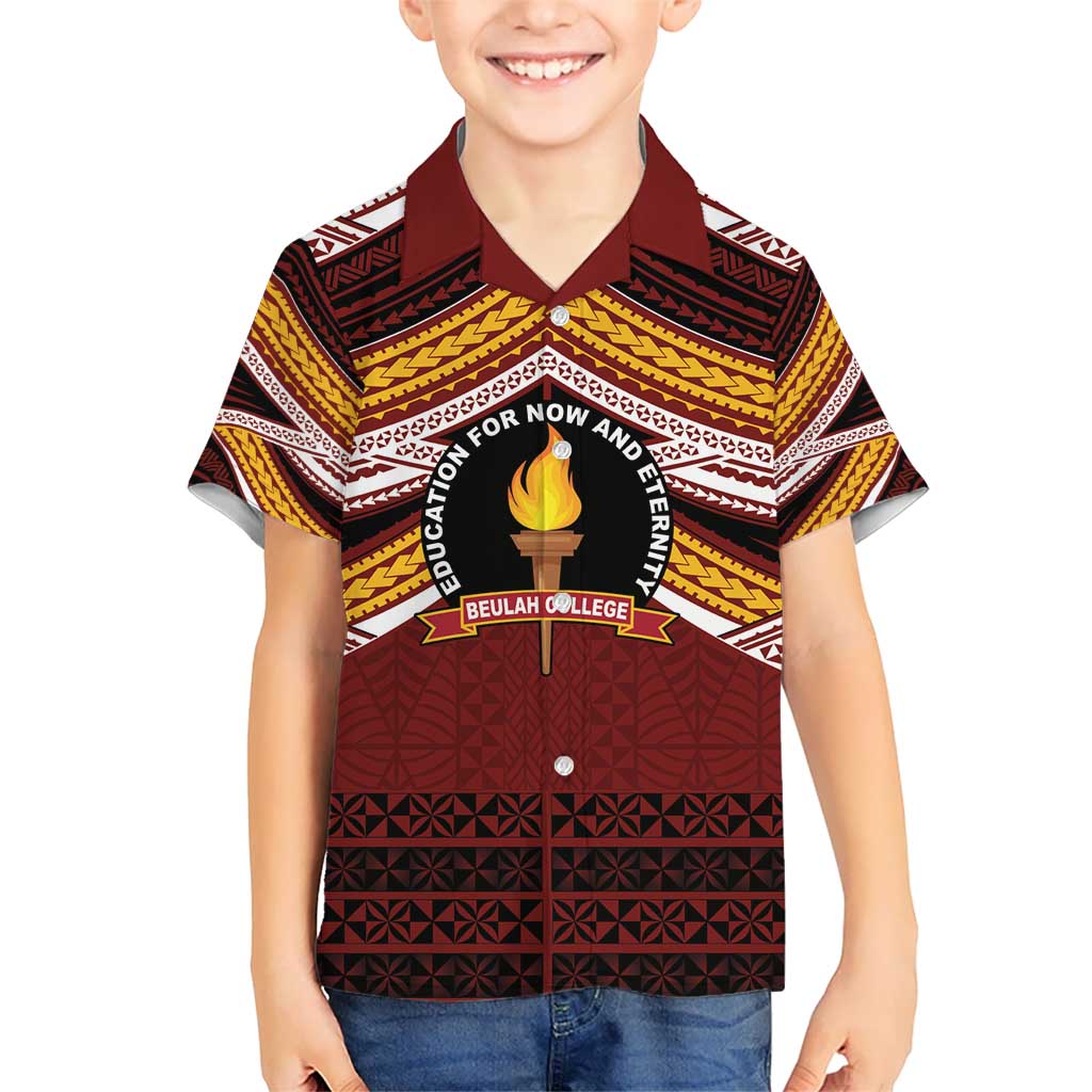 Personalised Tonga Beulah College Kid Hawaiian Shirt Polynesian Ngatu Tribal LT9 Kid Red - Polynesian Pride