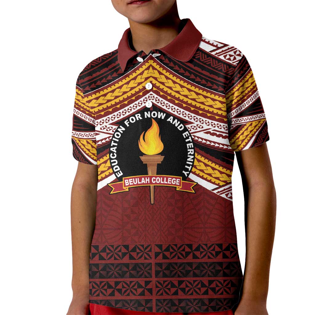 Personalised Tonga Beulah College Kid Polo Shirt Polynesian Ngatu Tribal