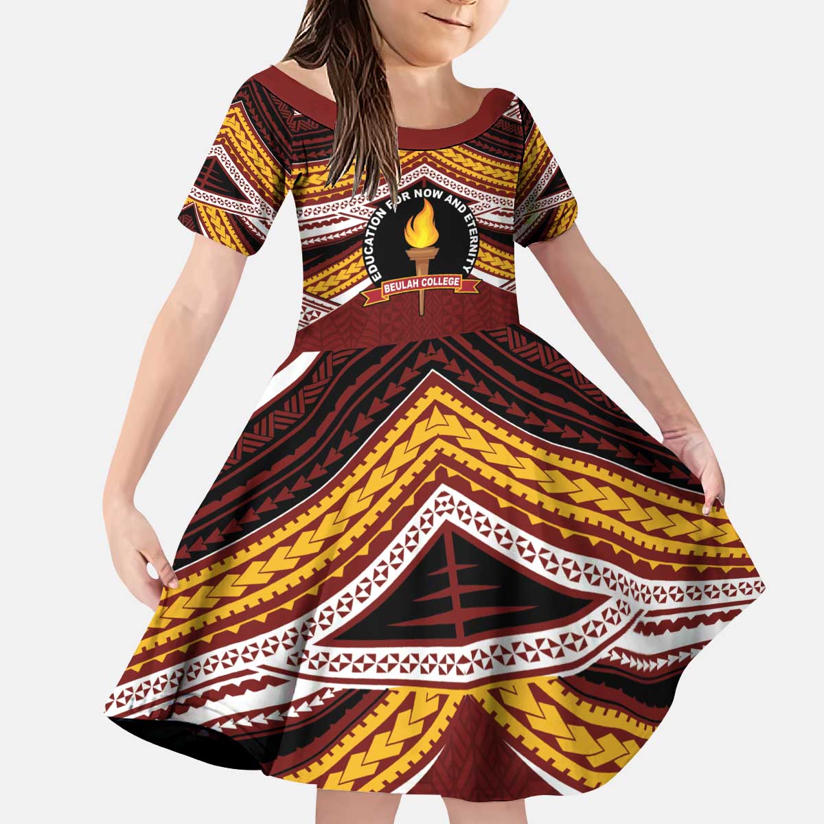 Personalised Tonga Beulah College Kid Short Sleeve Dress Polynesian Ngatu Tribal LT9 KID Red - Polynesian Pride