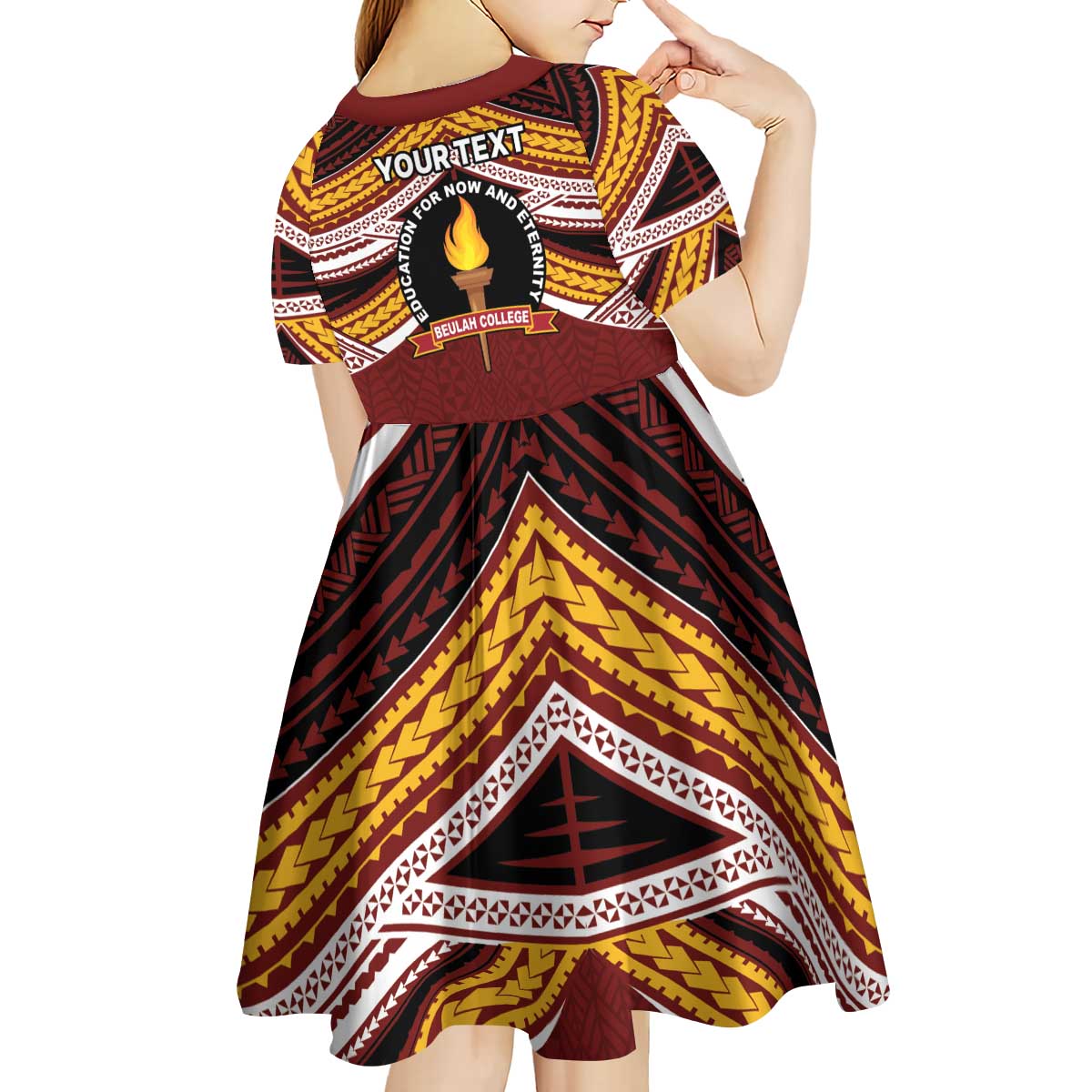 Personalised Tonga Beulah College Kid Short Sleeve Dress Polynesian Ngatu Tribal LT9 - Polynesian Pride