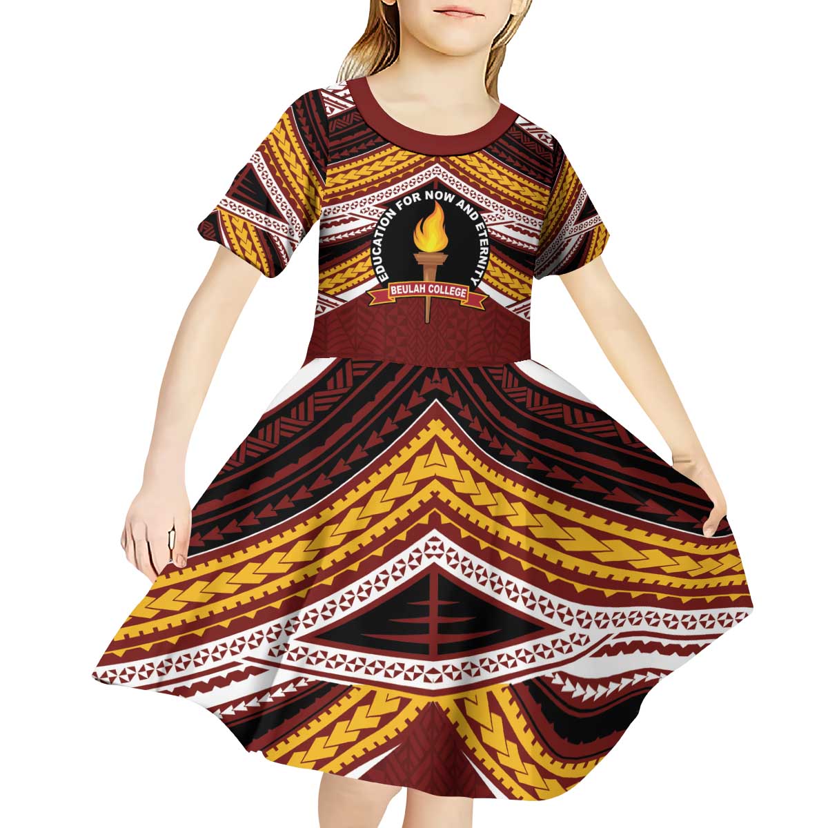Personalised Tonga Beulah College Kid Short Sleeve Dress Polynesian Ngatu Tribal LT9 - Polynesian Pride