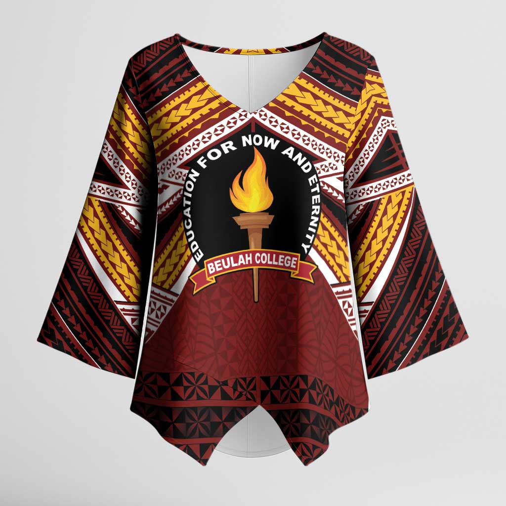 Personalised Tonga Beulah College Kimono Sleeve Blouse Polynesian Ngatu Tribal LT9 Female Red - Polynesian Pride