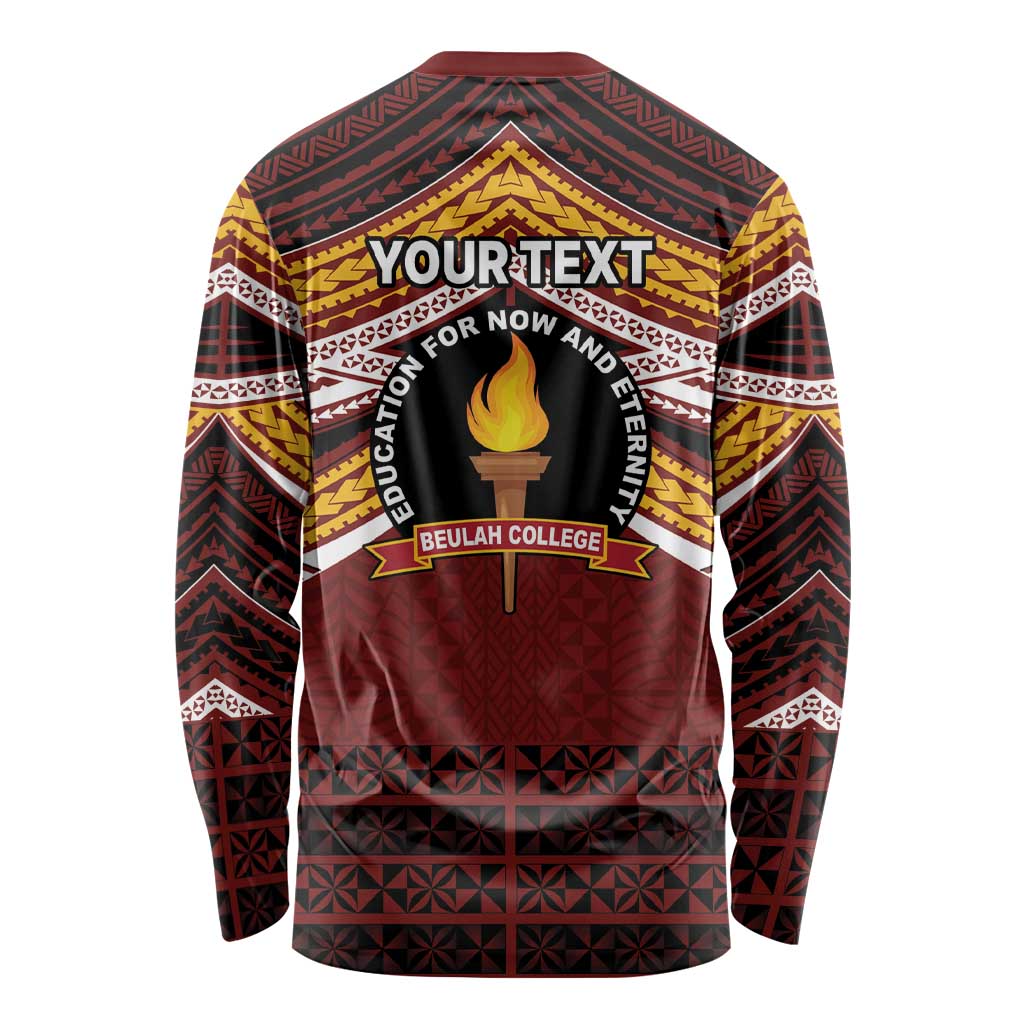 Personalised Tonga Beulah College Long Sleeve Shirt Polynesian Ngatu Tribal LT9 - Polynesian Pride
