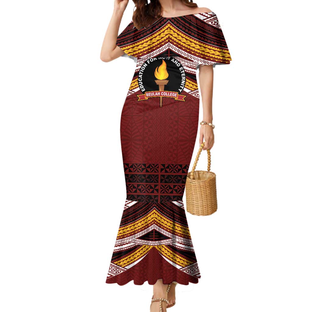 Personalised Tonga Beulah College Mermaid Dress Polynesian Ngatu Tribal