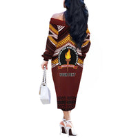 Personalised Tonga Beulah College Off The Shoulder Long Sleeve Dress Polynesian Ngatu Tribal