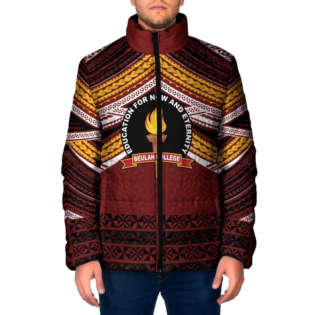 Personalised Tonga Beulah College Padded Jacket Polynesian Ngatu Tribal LT9 Men Red - Polynesian Pride