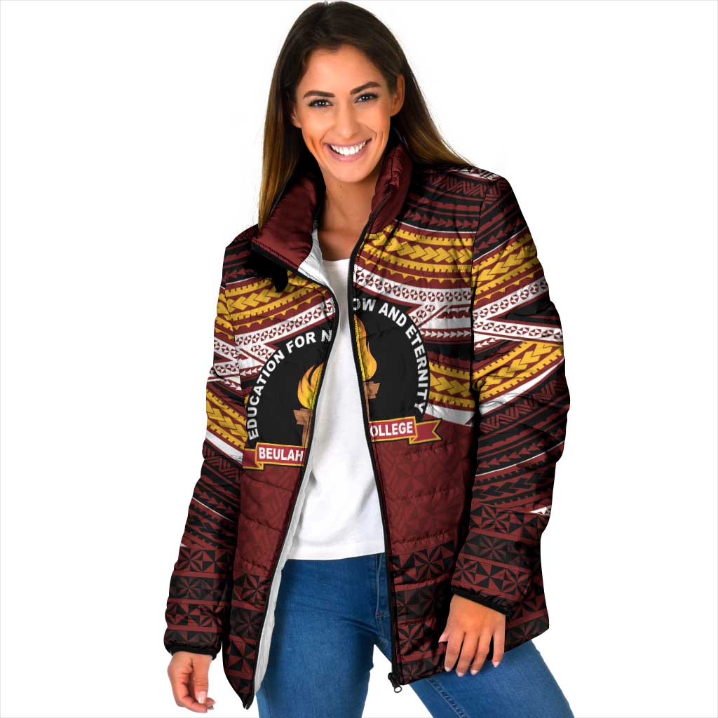 Personalised Tonga Beulah College Padded Jacket Polynesian Ngatu Tribal LT9 Women Red - Polynesian Pride