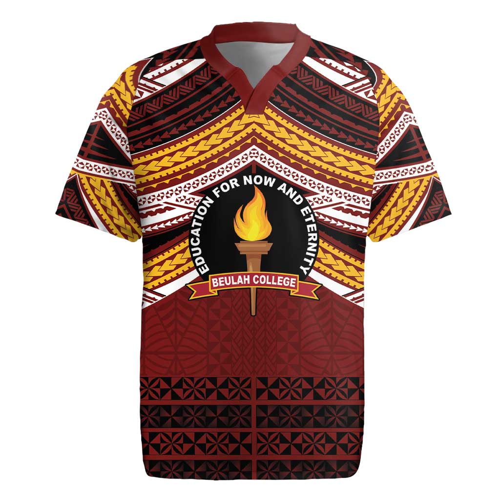 Personalised Tonga Beulah College Rugby Jersey Polynesian Ngatu Tribal