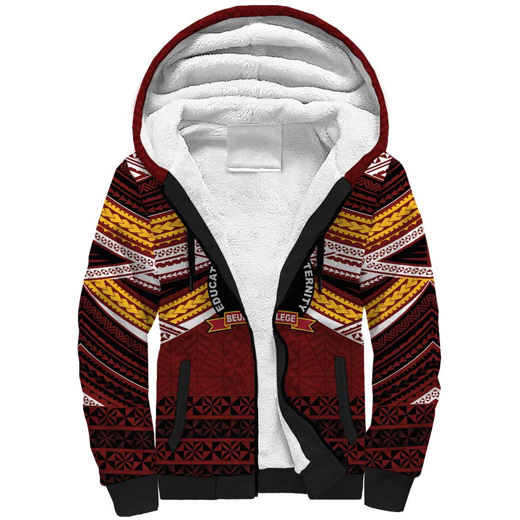 Personalised Tonga Beulah College Sherpa Hoodie Polynesian Ngatu Tribal LT9 Unisex Red - Polynesian Pride