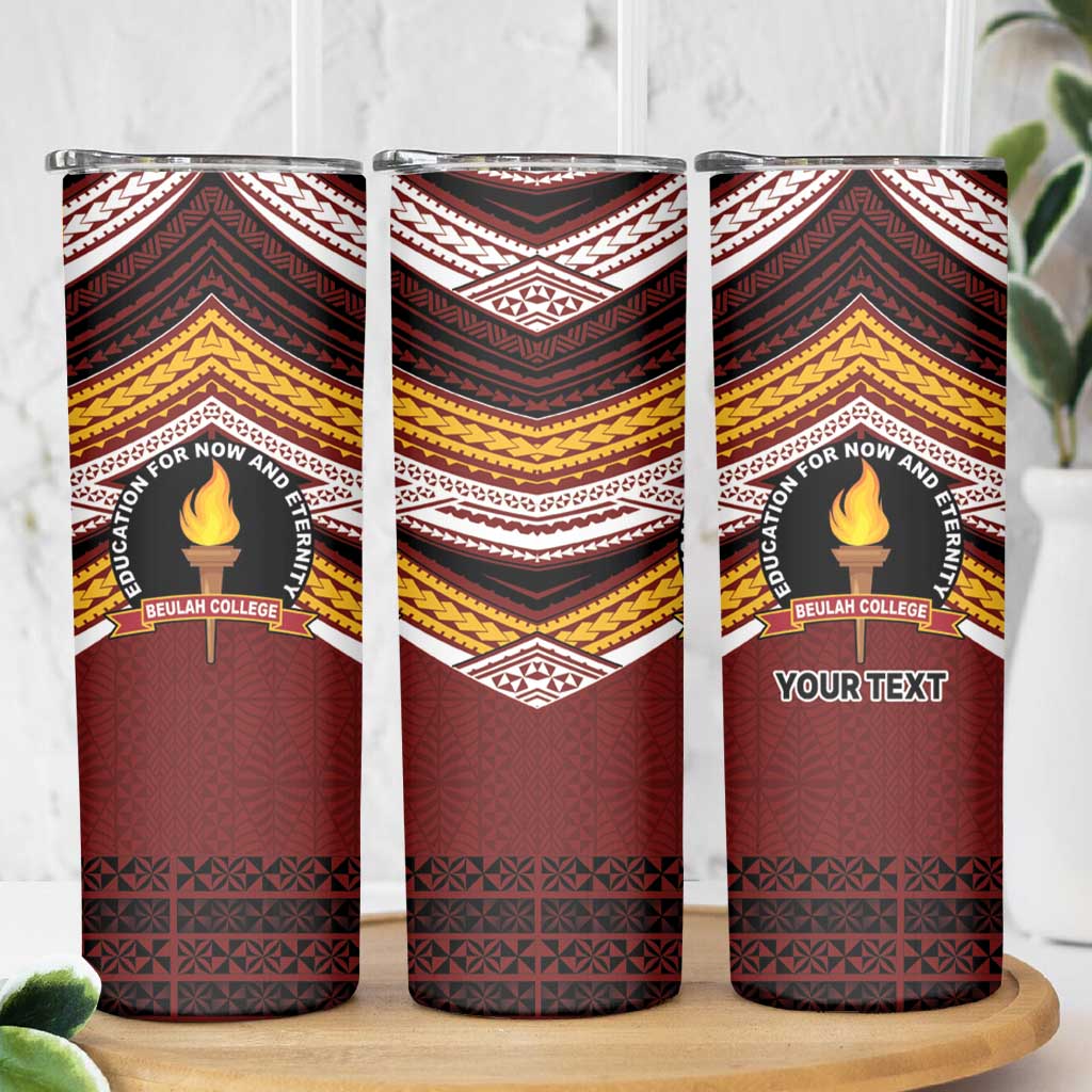 Personalised Tonga Beulah College Skinny Tumbler Polynesian Ngatu Tribal