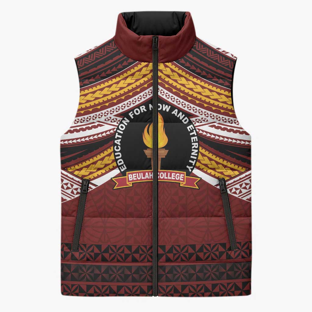 Personalised Tonga Beulah College Sleeveless Puffer Jacket Polynesian Ngatu Tribal LT9 Unisex Red - Polynesian Pride