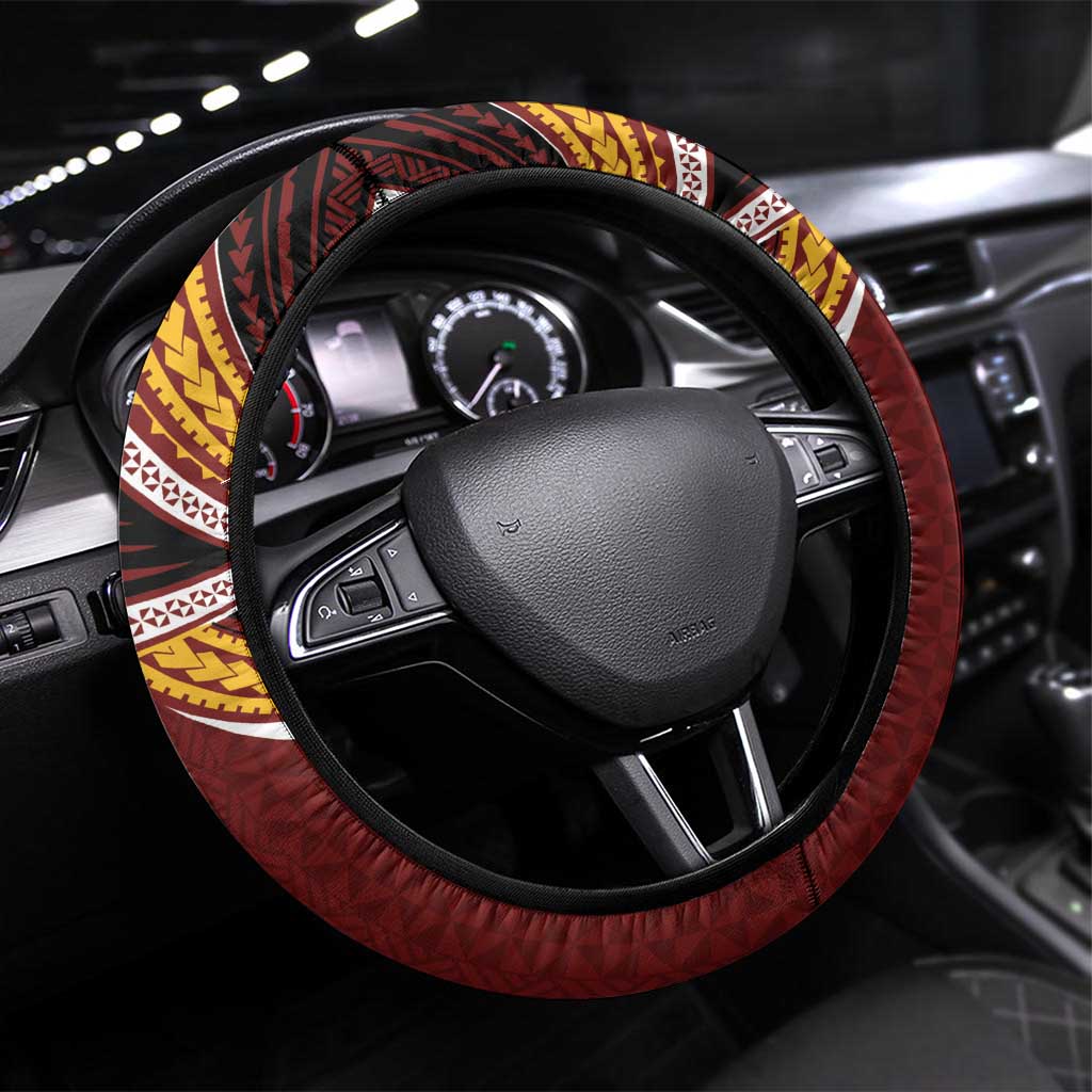 Tonga Beulah College Steering Wheel Cover Polynesian Ngatu Tribal LT9 Universal Fit Red - Polynesian Pride