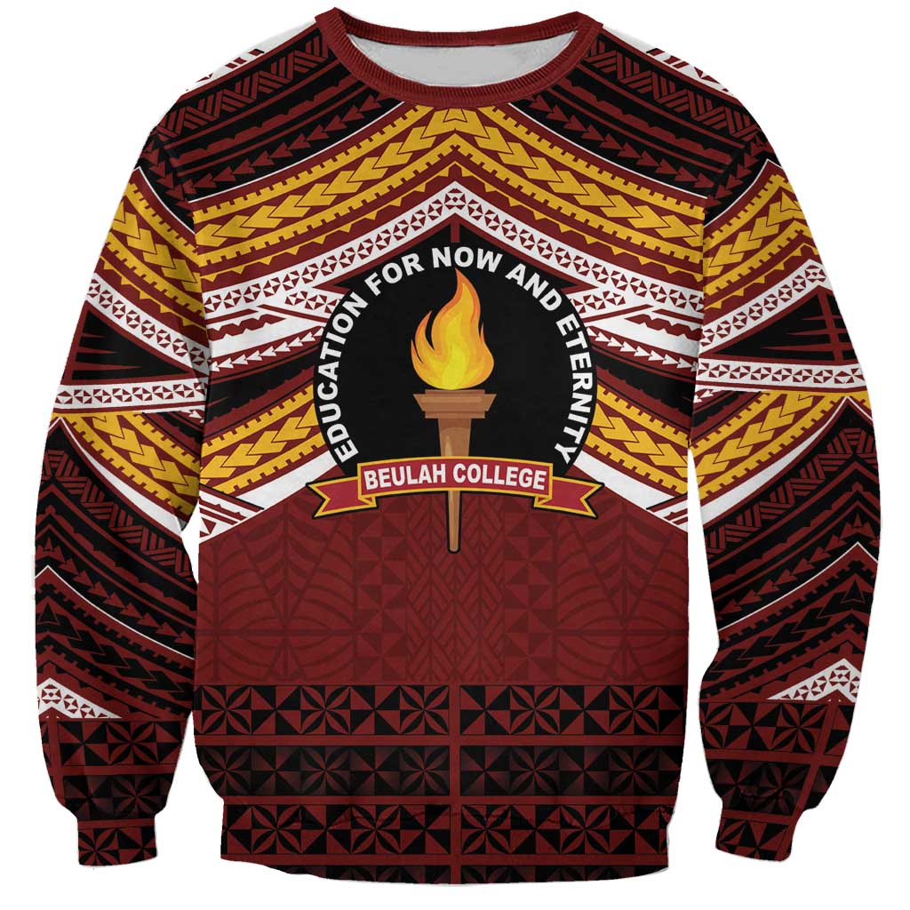 Personalised Tonga Beulah College Sweatshirt Polynesian Ngatu Tribal LT9 Unisex Red - Polynesian Pride