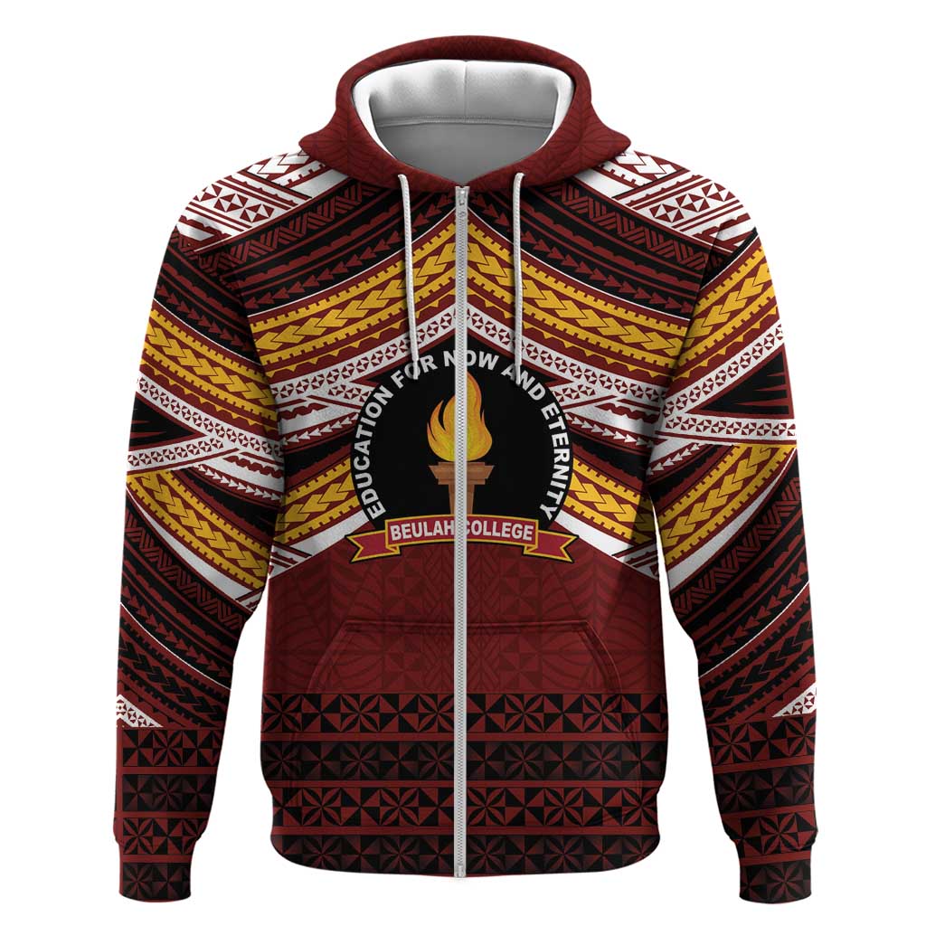 Personalised Tonga Beulah College Zip Hoodie Polynesian Ngatu Tribal