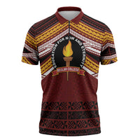 Personalised Tonga Beulah College Zipper Polo Shirt Polynesian Ngatu Tribal LT9 Red - Polynesian Pride