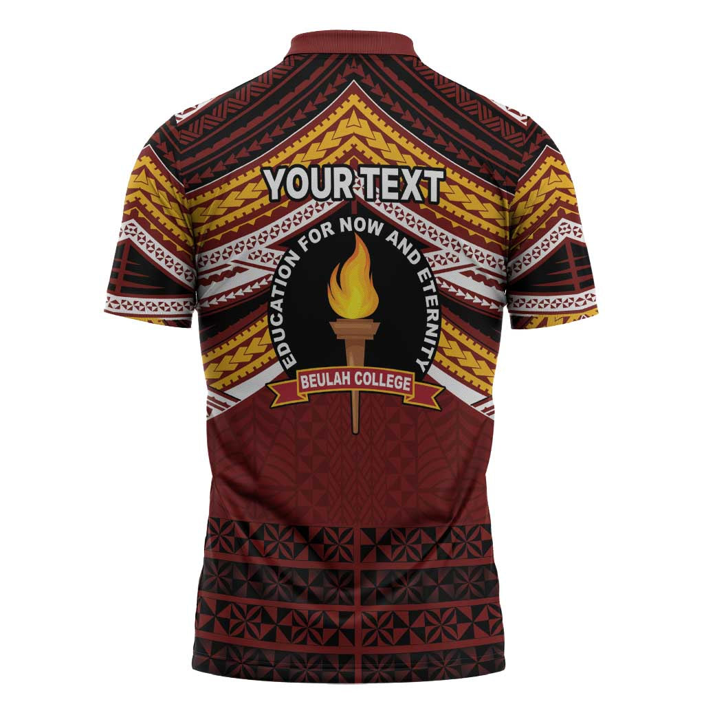 Personalised Tonga Beulah College Zipper Polo Shirt Polynesian Ngatu Tribal LT9 - Polynesian Pride