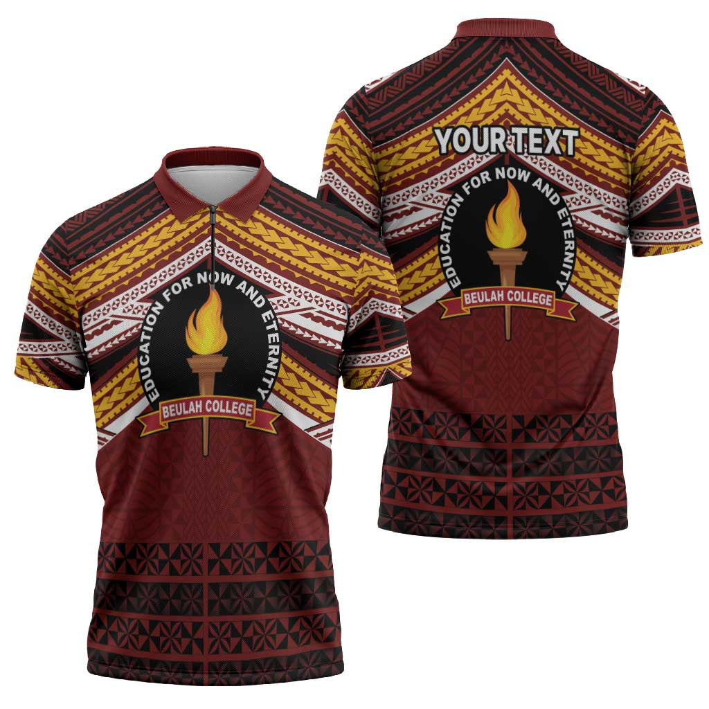 Personalised Tonga Beulah College Zipper Polo Shirt Polynesian Ngatu Tribal LT9 - Polynesian Pride