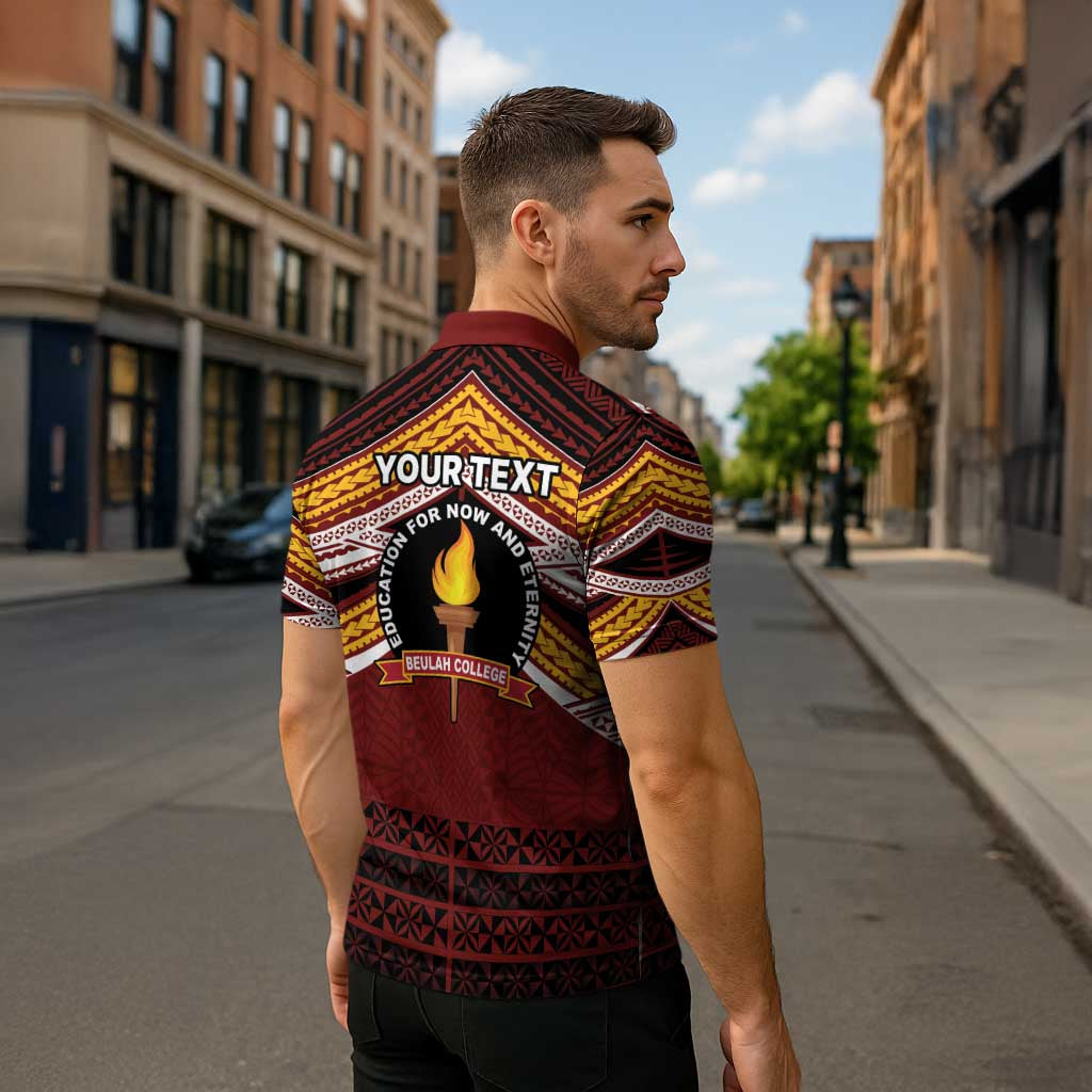 Personalised Tonga Beulah College Zipper Polo Shirt Polynesian Ngatu Tribal LT9 - Polynesian Pride
