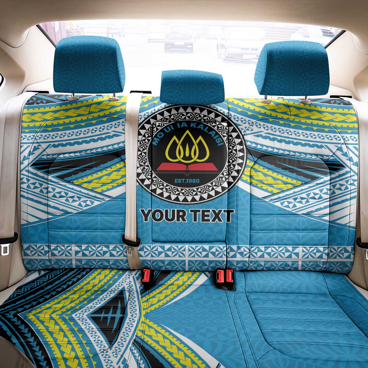 Personalised Tonga Lavengamalie College Back Car Seat Cover Polynesian Ngatu Tribal