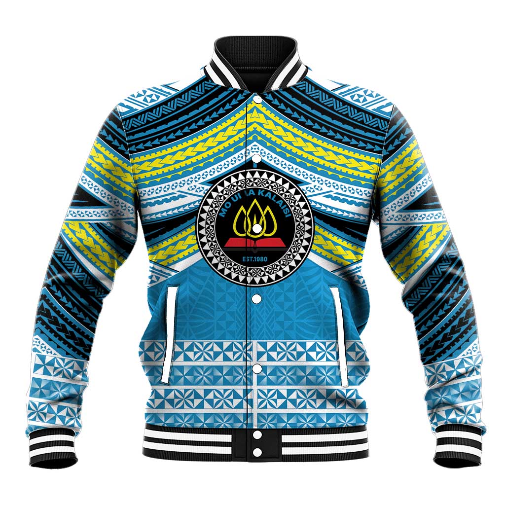 Personalised Tonga Lavengamalie College Baseball Jacket Polynesian Ngatu Tribal LT9 Unisex Blue - Polynesian Pride