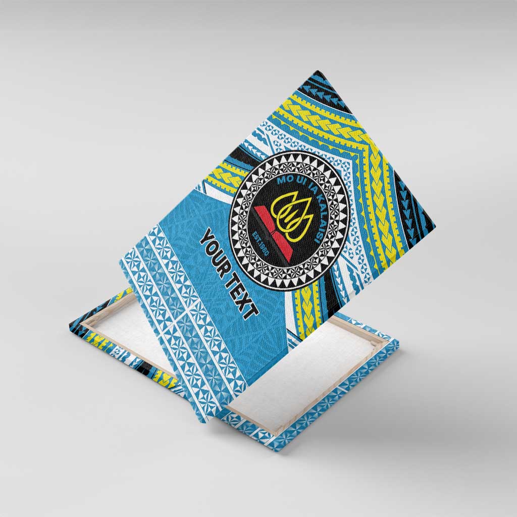 Personalised Tonga Lavengamalie College Canvas Wall Art Polynesian Ngatu Tribal LT9 With Frame Blue - Polynesian Pride