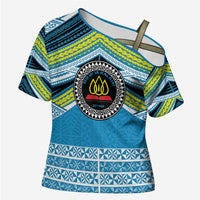 Personalised Tonga Lavengamalie College Cross Shoulder Shirt Polynesian Ngatu Tribal LT9 Female Blue - Polynesian Pride